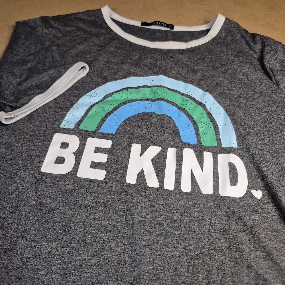 Women's Charcoal 'Be Kind' Tee with Colorful Rainbow 2990